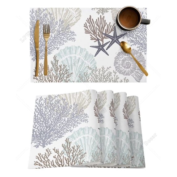 4/6 Pcs Placemat Blue Marine Coral Shells Star Kitchen Placemat Home ration Dining Table Mats Coffee Coaster Mat