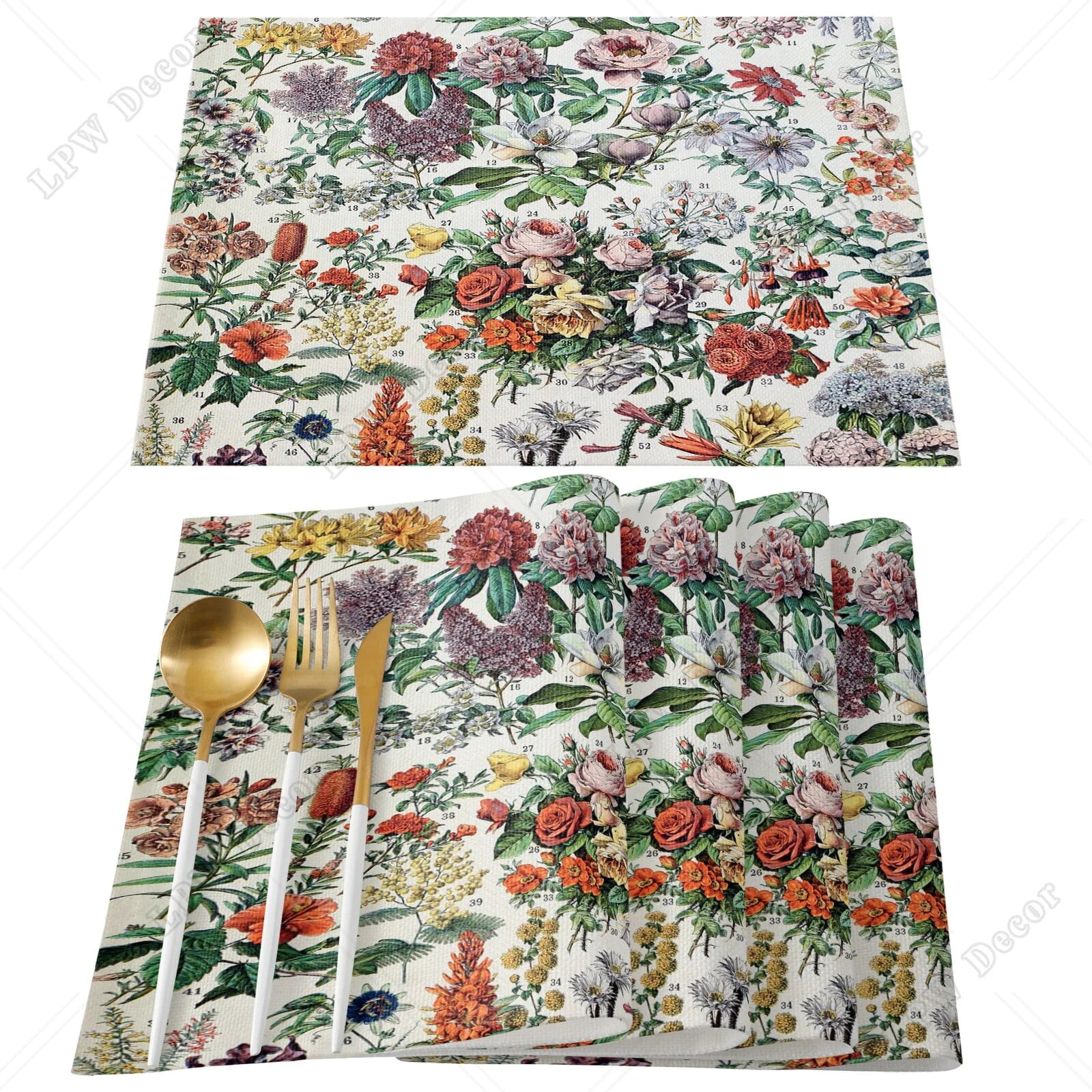 4/6 Pcs Placemat French Vintage Poster Flowers Table Mat For Dining