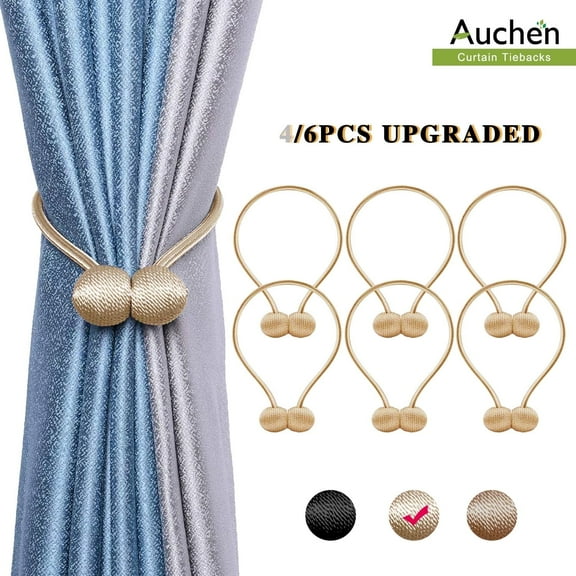 4/6 Pcs Strong Magnetic Curtain Tiebacks Decorative Rope Holdback, Modern Style Decorative Window Curtain Tiebacks Clips for Drapes - Best for Your Home Decor – Beige