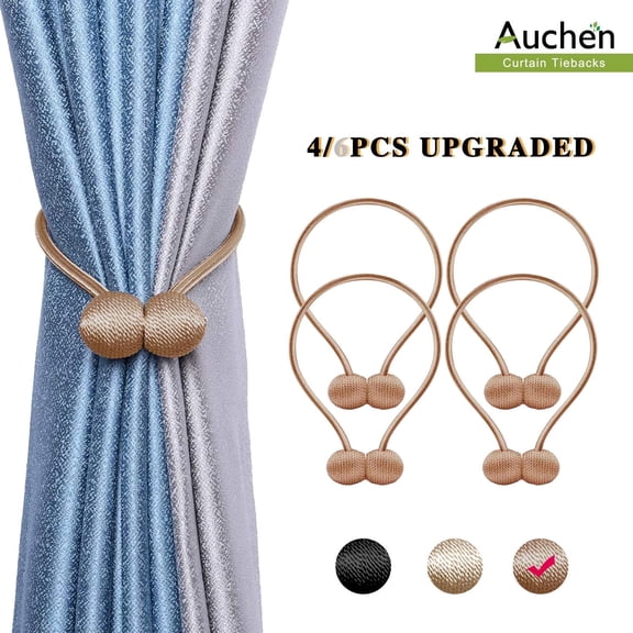 4/6 Pcs Strong Magnetic Curtain Tiebacks Decorative Rope Holdback, Modern Style Decorative Window Curtain Tiebacks Clips for Drapes - Best for Your Home Decor – Gold