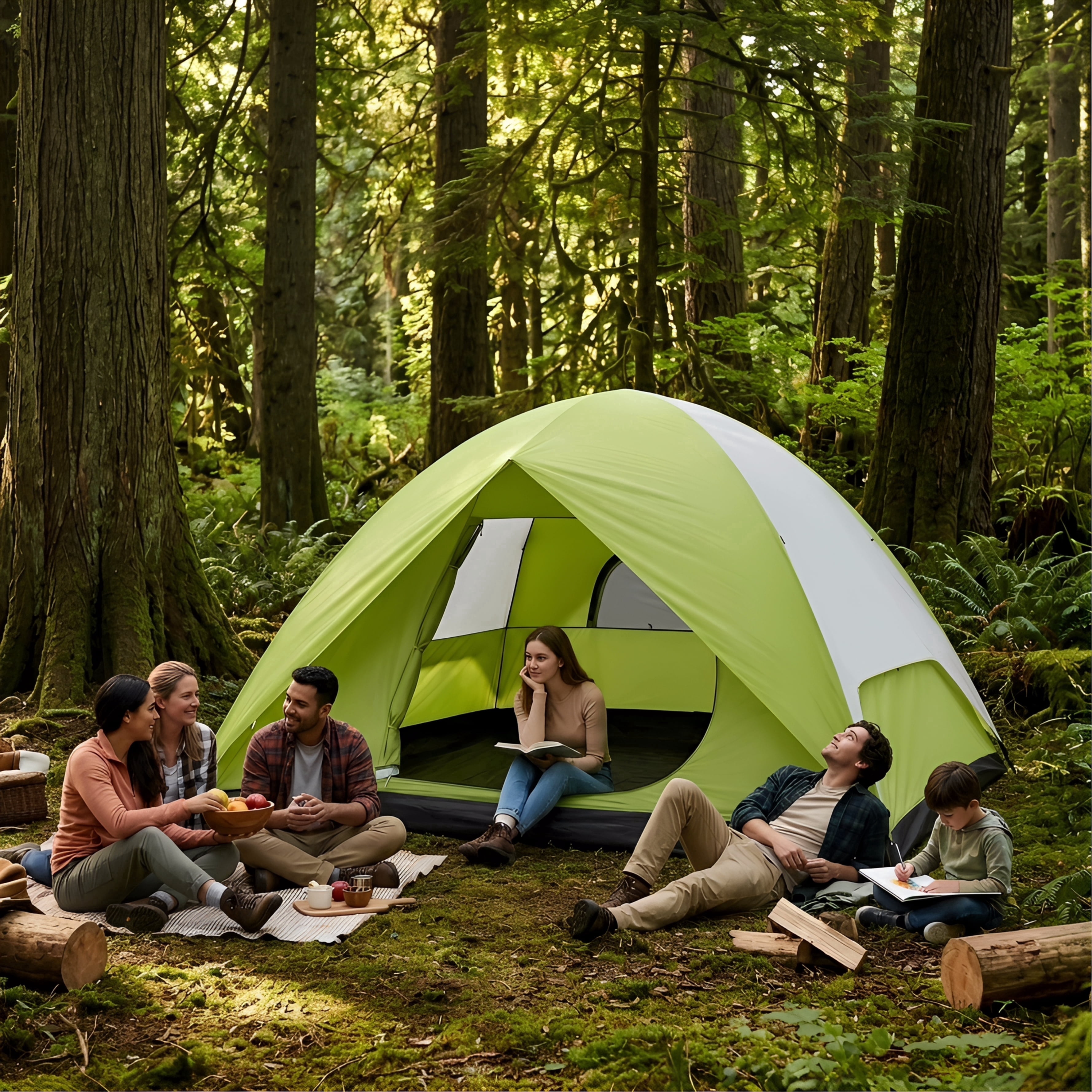 XL 6-Person Outdoor Camping Tent  with Handbag Heavy Duty 210D Oxford Easy Set up Large Tent for Camp for Hiking Camp