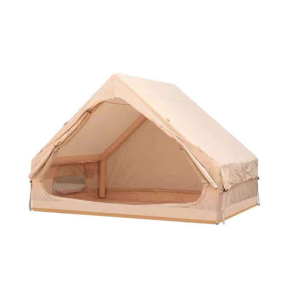 4-6 Person Inflatable Glamping Tent with Pump 4 Season Waterproof 12 Mesh Window Khaki