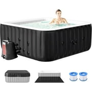 4-6 Person Inflatable Hot Tub, Large Square Portable Blow up Hot Tub, Leak-Proof PVC Outdoor Spa with 130 Air Jets, Insulated Cover and Heater Pump, 73” X 73”X 25”