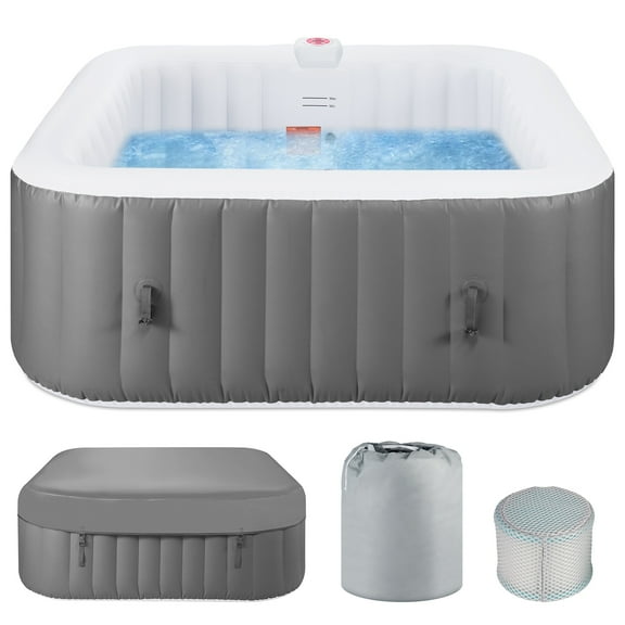 4-6 Person Inflatable Hot Tub with 130 Bubble Jets, Square Home Spa