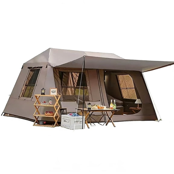 4-6 Person Large Family Instant Tent, 10.5'x6.9'x6', Weather Resistant Tents with Breathable Mesh Windows & Extended Vestibule, All Season, Easy Setup Glamping Tent for Outdoor Party Picnic, Mocha