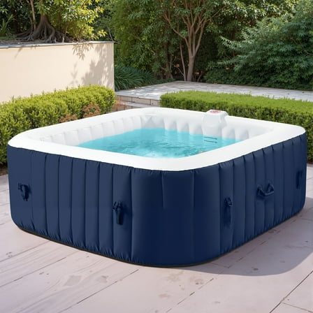 4-6 Person Outdoor Portable Inflatable Heated Hot Tub with 130 Bubble Jets, Square Inflatable Heated Pool Spa with Insulated Cover, Insulated Cover and Carry Bag, Blue