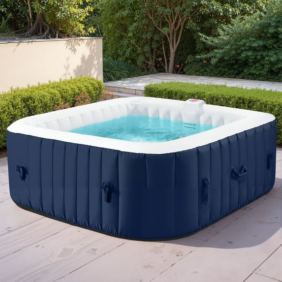 4-6 Person Outdoor Portable Inflatable Heated Hot Tub with 130 Bubble Jets, Square Inflatable Heated Pool Spa with Insulated Cover, Insulated Cover and Carry Bag, Blue
