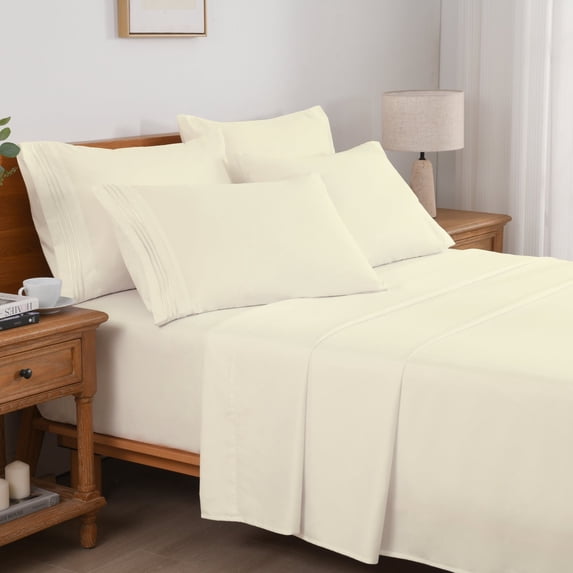 4/6 Piece Soft Bed Sheets Set Solid & Embroidery Bed Sheets Set All Season Hotel Luxury Bedding -18in Deep Pockets