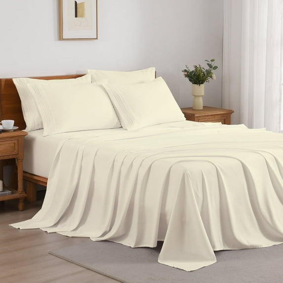4/6 Piece Soft Bed Sheets Set Solid & Embroidery Bed Sheets Set All Season Hotel Luxury Bedding -18in Deep Pockets