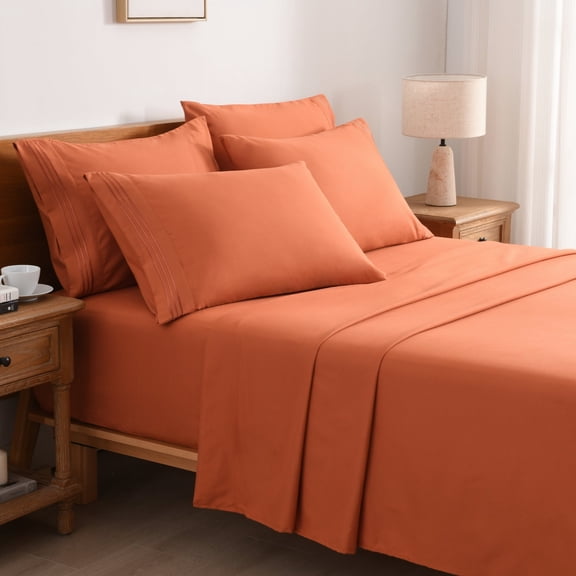 4/6 Piece Soft Bed Sheets Set Solid & Embroidery Bed Sheets Set All Season Hotel Luxury Bedding -18in Deep Pockets