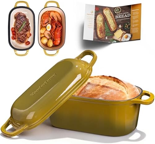 4.6-Quart Oval Bread Dutch Oven, Enameled Cast Iron Bread Oven for Sourdough, Sourdough Bread Pan for Baking Artisan Loaves with Crispy Crust, Olive$$Home Decor, Kitchen, & Other