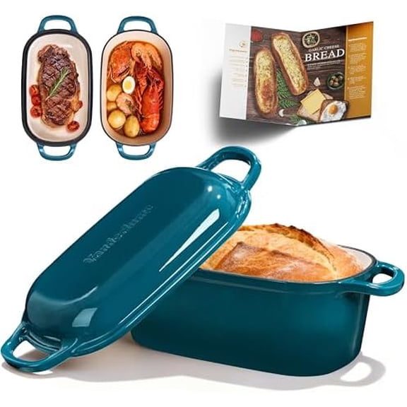 4.6-Quart Oval Bread Dutch Oven, Enameled Cast Iron Bread Oven for Sourdough, Sourdough Bread Pan for Baking Artisan Loaves with Crispy Crust, Teal$$Home Decor, Kitchen, & Other