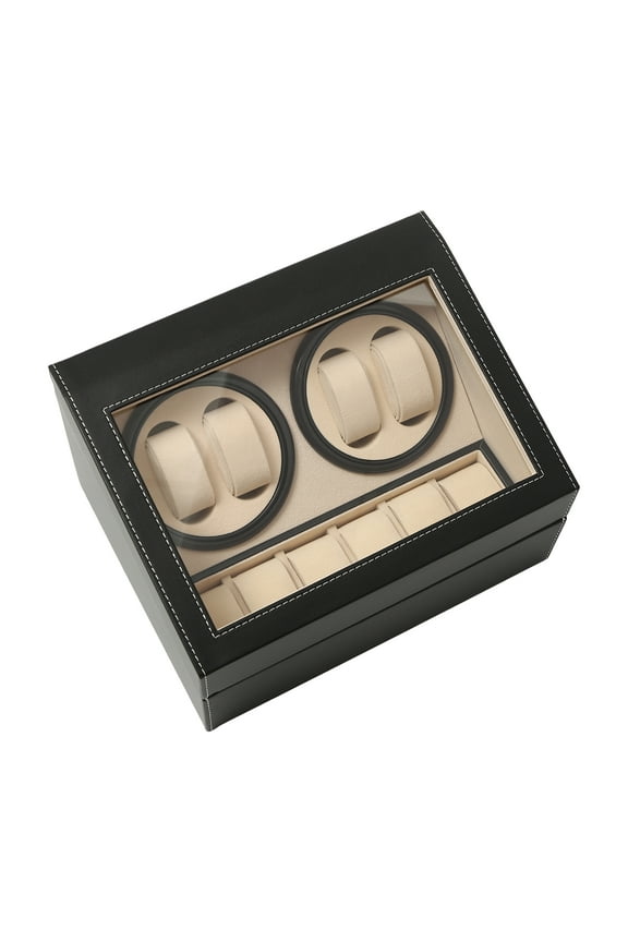 4+6 Slots Automatic Watch Winder PU Watch Case Rotating Display Box Watch Storage Holder for Men and Lady Black/Brown