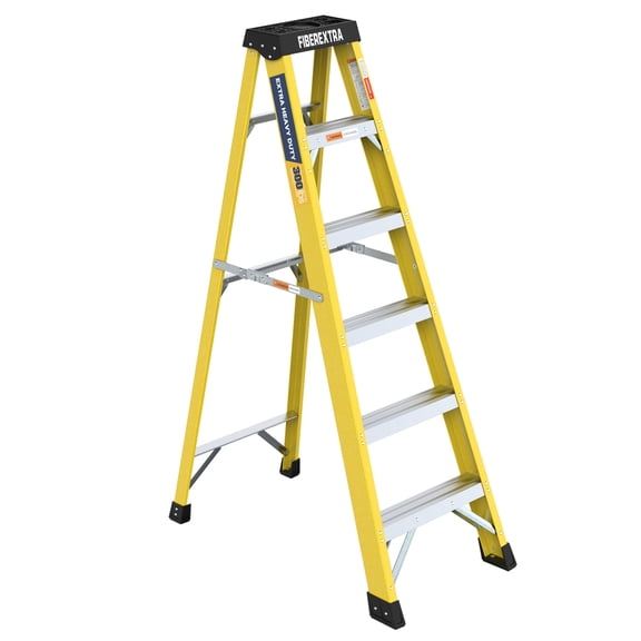 4 /6 Step Fiberglass Reinforced Single-Sided Step Ladder Lightweight Non-Conductive Access Ladder Foldable ANSI Compliant Safety Ladder for Indoor Outdoor Home and Commercial Use Yellow