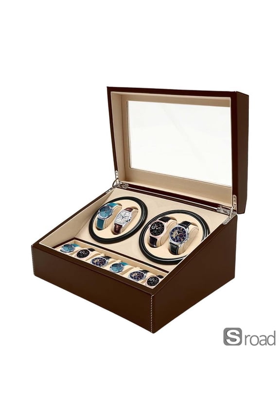 4/6 Watch Winder, Automatic Double Display Case With Programmable Rotation, Silent Motor, PU Leather & Glass Top For Mechanical Watches Storage And Display