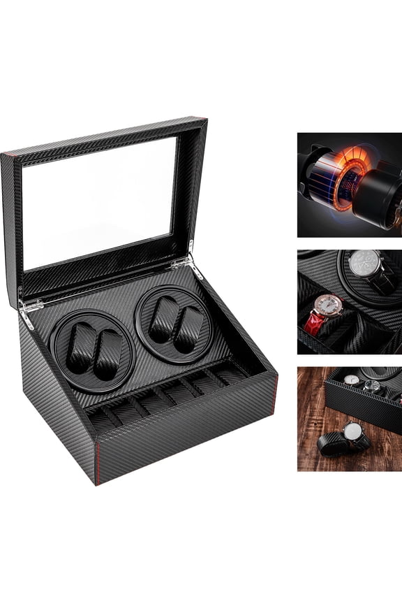 4+6 Watch Winder with Adapter, Low Noise, Automatic Rotation Self Winding Display Case for Mechanical Watches, Jewelry 100-240V