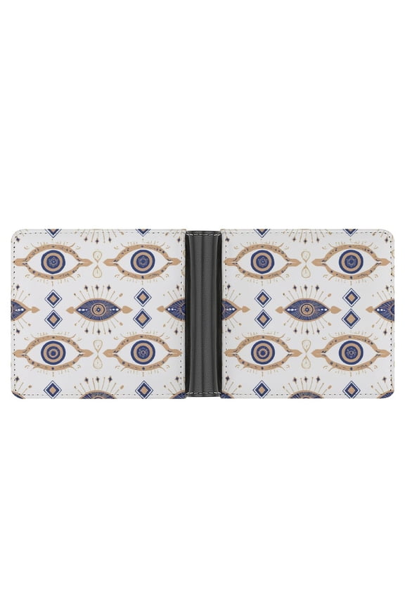 4.6 X 3.7in Leather Wallet Compact Size Easy To Carry, Easy To Open And Close Durable For Daily Use During Work And Travel Gold Foil Illustration of An Evil Eye