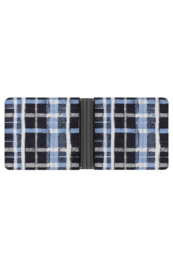 4.6 X 3.7in Leather Wallet Compact Size Easy To Carry, Easy To Open And Close Durable For Daily Use During Work And Travel MediumBlue Houndstooth Buffalo Plaid Tartan Check Scotland Hand-drawn Sketch