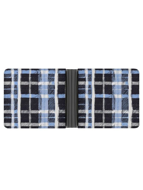 4.6 X 3.7in Leather Wallet Compact Size Easy To Carry, Easy To Open And Close Durable For Daily Use During Work And Travel MediumBlue Houndstooth Buffalo Plaid Tartan Check Scotland Hand-drawn Sketch