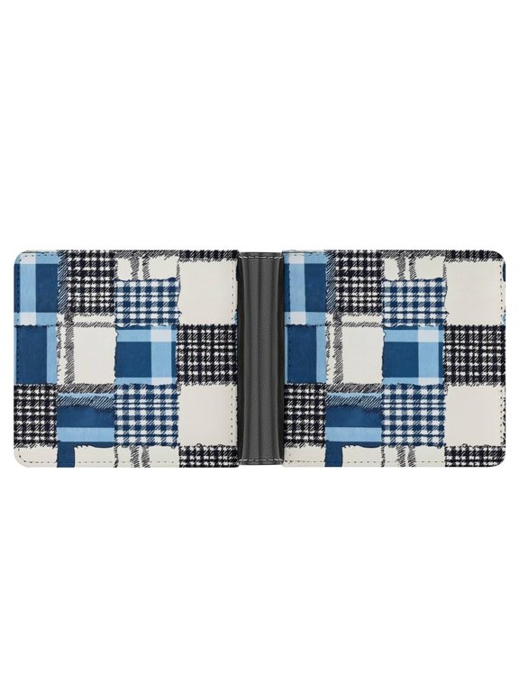 4.6 X 3.7in Leather Wallet Compact Size Easy To Carry, Easy To Open And Close Durable For Daily Use During Work And Travel MediumBlue Houndstooth Buffalo Plaid Tartan Check Scotland Hand-drawn Sketch
