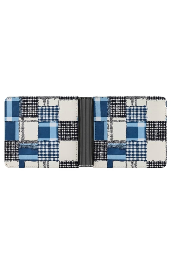 4.6 X 3.7in Leather Wallet Compact Size Easy To Carry, Easy To Open And Close Durable For Daily Use During Work And Travel MediumBlue Houndstooth Buffalo Plaid Tartan Check Scotland Hand-drawn Sketch