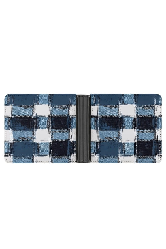 4.6 X 3.7in Leather Wallet Compact Size Easy To Carry, Easy To Open And Close Durable For Daily Use During Work And Travel MediumBlue Houndstooth Buffalo Plaid Tartan Check Scotland Hand-drawn Sketch