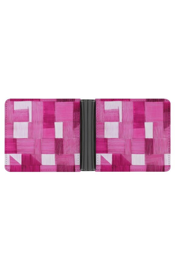 4.6 X 3.7in Leather Wallet Compact Size Easy To Carry, Easy To Open And Close Durable For Daily Use During Work And Travel Pink Abstract Houndstooth Hand-drawn Sketch_1