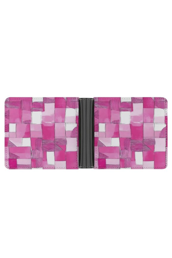 4.6 X 3.7in Leather Wallet Compact Size Easy To Carry, Easy To Open And Close Durable For Daily Use During Work And Travel Pink Abstract Houndstooth Hand-drawn Sketch_2