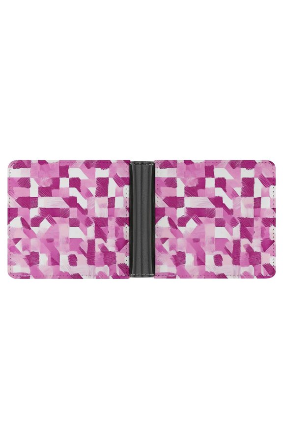 4.6 X 3.7in Leather Wallet Compact Size Easy To Carry, Easy To Open And Close Durable For Daily Use During Work And Travel Pink Abstract Houndstooth Hand-drawn Sketch_3