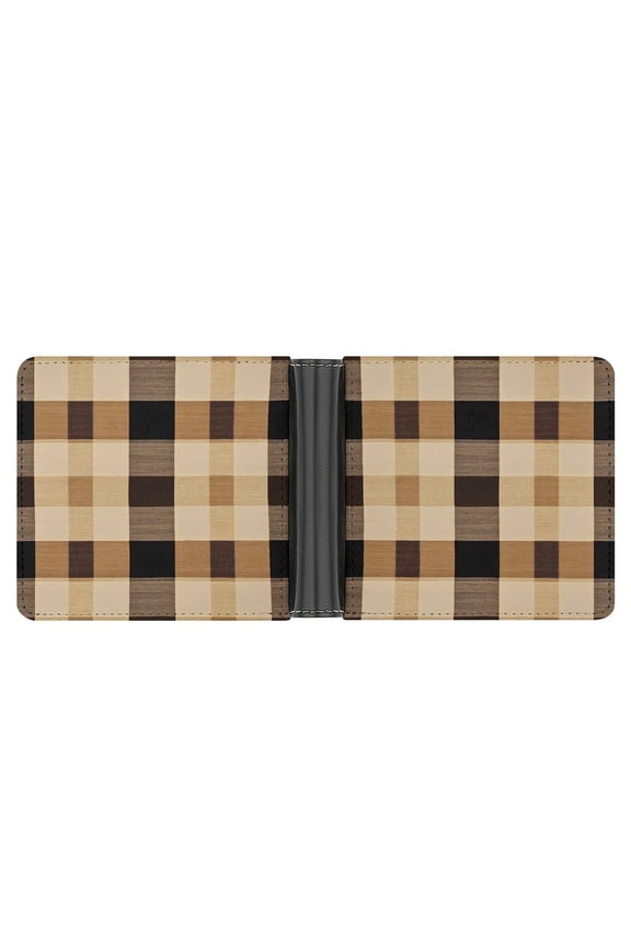 4.6 X 3.7in Leather Wallet Compact Size Easy To Carry, Easy To Open And Close Durable For Daily Use During Work And Travel SandyBrown Buffalo Plaid Check Tartan Scotland_4