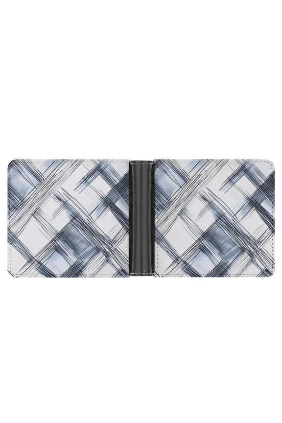 4.6 X 3.7in Leather Wallet Compact Size Easy To Carry, Easy To Open And Close Durable For Daily Use During Work And Travel Silver Checked Hand-drawn Sketch_1