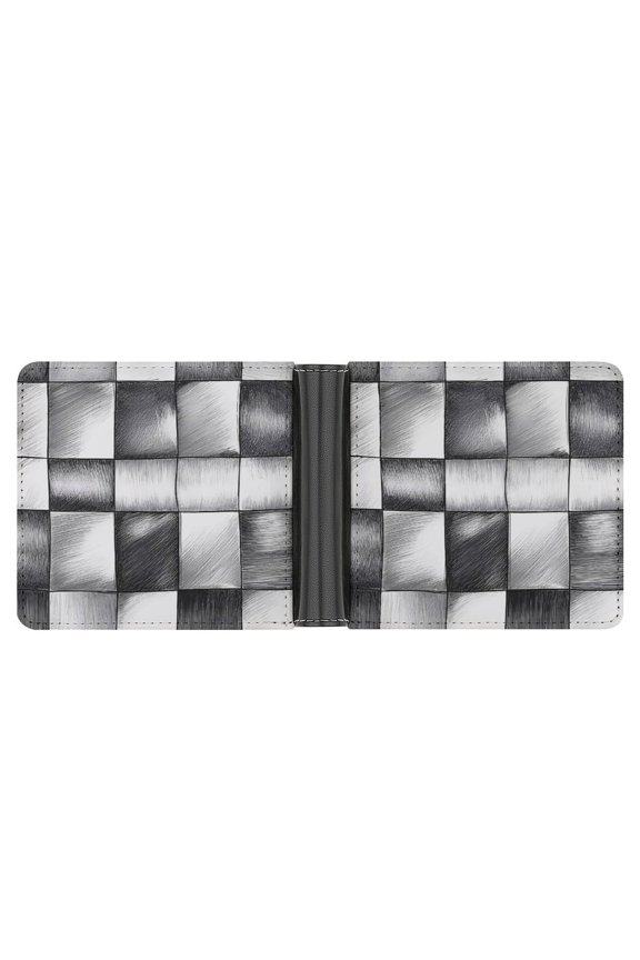 4.6 X 3.7in Leather Wallet Compact Size Easy To Carry, Easy To Open And Close Durable For Daily Use During Work And Travel Silver Checked Hand-drawn Sketch_2