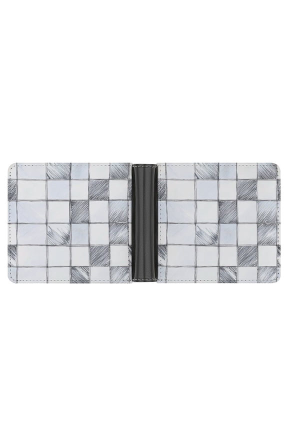 4.6 X 3.7in Leather Wallet Compact Size Easy To Carry, Easy To Open And Close Durable For Daily Use During Work And Travel Silver Checked Hand-drawn Sketch_3