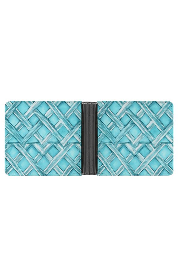 4.6 X 3.7in Leather Wallet Compact Size Easy To Carry, Easy To Open And Close Durable For Daily Use During Work And Travel Turquoise Moroccan Trellis Hand-drawn Sketch_1