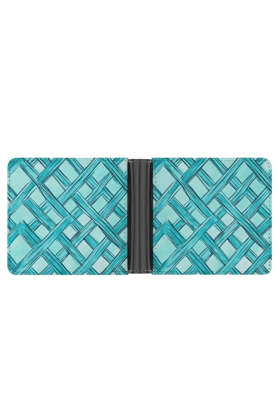 4.6 X 3.7in Leather Wallet Compact Size Easy To Carry, Easy To Open And Close Durable For Daily Use During Work And Travel Turquoise Moroccan Trellis Hand-drawn Sketch_62922_2
