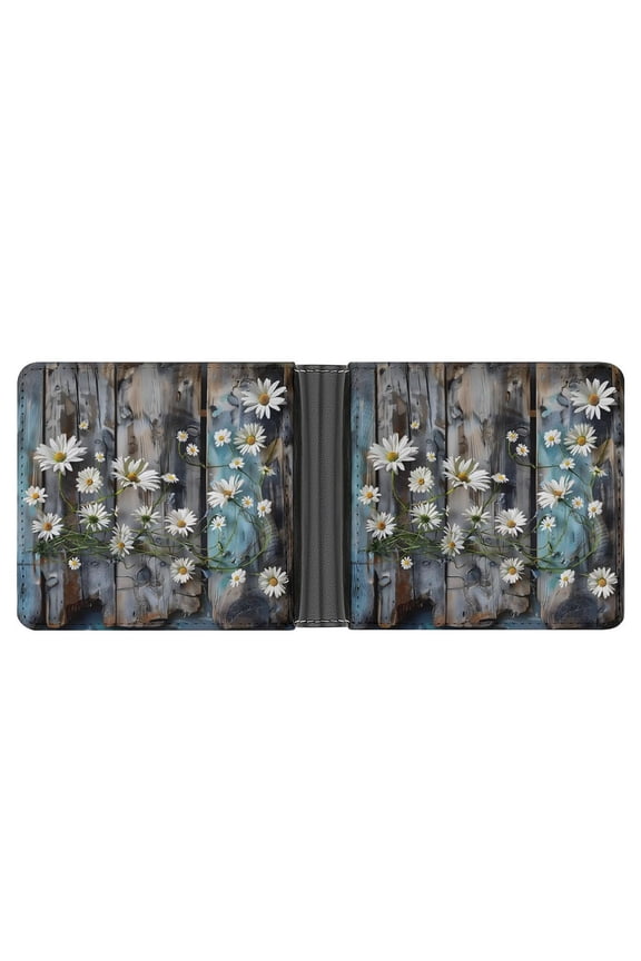 4.6 X 3.7in Leather Wallet Compact Size Easy To Carry, Easy To Open And Close Durable For Daily Use During Work And Travel Turquoise Wood Farmhouse Sunflowers (2)