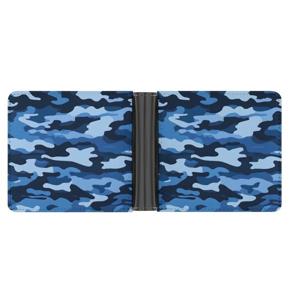 4.6 X 3.7in Leather Wallet Compact Size Easy To Carry, Easy To Open And Close Durable For Daily Use During Work And Travel Vector Camouflage Pattern Blue_1
