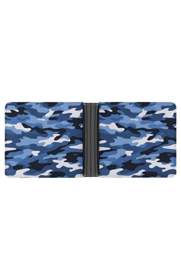 4.6 X 3.7in Leather Wallet Compact Size Easy To Carry, Easy To Open And Close Durable For Daily Use During Work And Travel Vector Camouflage Pattern Blue_2