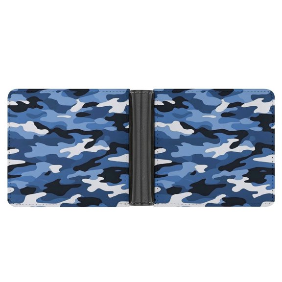 4.6 X 3.7in Leather Wallet Compact Size Easy To Carry, Easy To Open And Close Durable For Daily Use During Work And Travel Vector Camouflage Pattern Blue_2