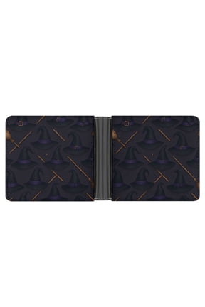 4.6 X 3.7in Leather Wallet Compact Size Easy To Carry, Easy To Open And Close Durable For Daily Use During Work And Travel Witch Hat And Broomstick Halloween Pattern