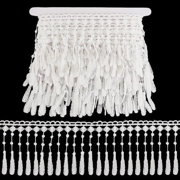 4.6 Yards Tassel Fringe Ribbon 4 Inch Wide Fringe Trim Lace Boho Tassel Ribbon for Clothing Curtain Pillow Carpet Lamp Shade Decoration White