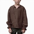 thumbnail image 1 of 4-6 Years Boys Medieval Dress Shirt For Kids Medieval Ruffled Long Sleeves Day Of School Shirt 6-12 Months 12-24 Months 2T 3T 4T 5T 6T 7T Brown Sports Tops, 1 of 9