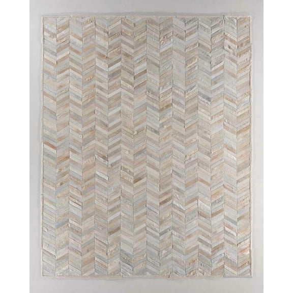 4×6 ft Beige & Grey Cowhide Leather Area Rug, Handmade Hair On Leather Chevron Patchwork Wool Backing, Low Pile Carpet, Modern Home Decor