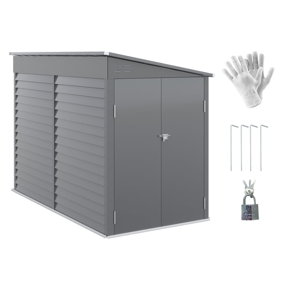 4.6'x9' Outdoor Storage Shed, Metal Lean to Shed Kit with Foundation, Lockable Doors, Gray