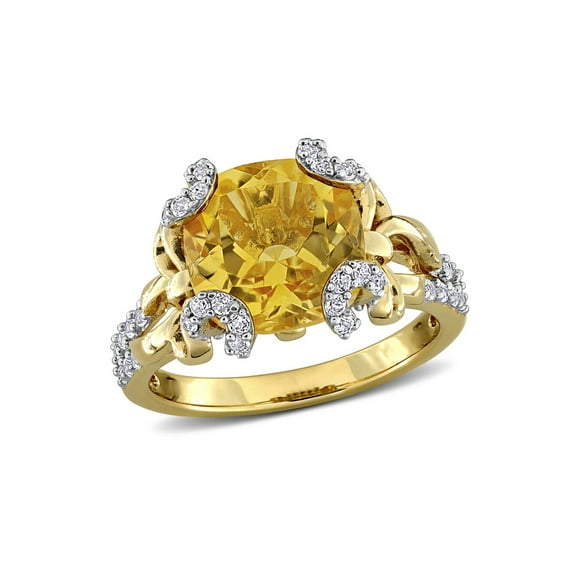 4.60 Carat (Ctw) Citrine and White Topaz Ring Yellow Plated Sterling Silver for Women