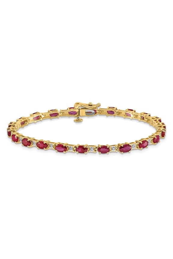 4.60 Carat (Ctw) Ruby Bracelet in 10K Yellow Gold with Accent Diamonds for Women