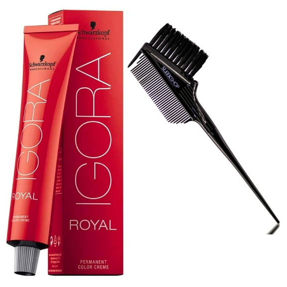 4-63 Medium Brown Chocolate Matt , Schwarzkopf IGORA ROYAL Permanent Hair Color Creme Cream Haircolor Dye - Pack of 6 w/ SLEEKSHOP 3-in-1 Brush Comb