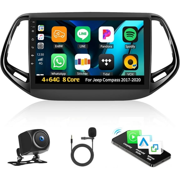 [4+64G] 8-Core Android Car Stereo for Jeep Compass 2017-2020 with Wireless Carplay&Android Auto,10.1 Inch Car Radio with Mirror Link Bluetooth 5.1 FM/RDS DSP WiFi GPS SWC