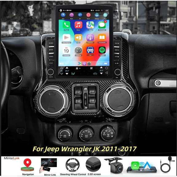 4+64G 9.7inch Android 14 Car Stereo Radio For Jeep Wrangler JK 2011-2017 Fit for Carplay Android Auto GPS Navigation with Bluetooth Wifi FM/RDS Mirror Link SWC + AHD Reverse Camera/Microphone