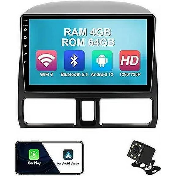 4+64G 9-inch Android 13 WiFi 6 Car Stereo for Honda CR-V 2002-2006 IPS Touchscreen Screen Bluetooth 5.4 Car Radio with Carplay & Android Auto Support Backup Camera FM Navi SWC